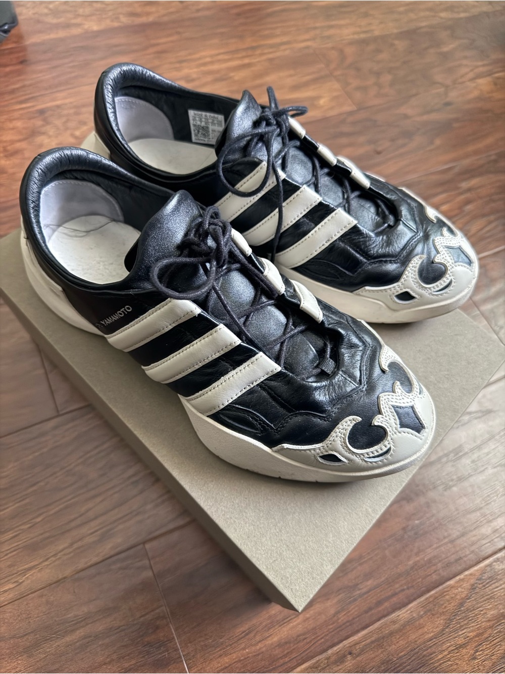 Yohji Yamamoto Black and White Leather Athletic Sneakers